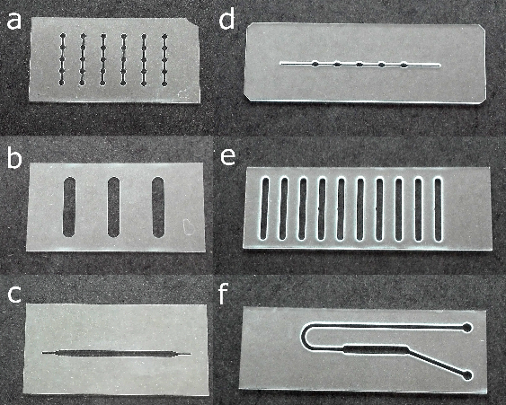 Ukázka různých variant čipů připravených mikroabrazivním obráběním